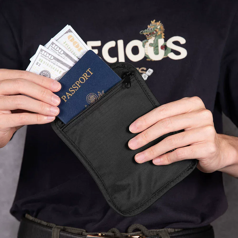 portefeuille de voyage pour passeport avec blocage rfid, étui porte-cartes étanche, sac de rangement pour passeport et cartes avec crochet de verrouillage