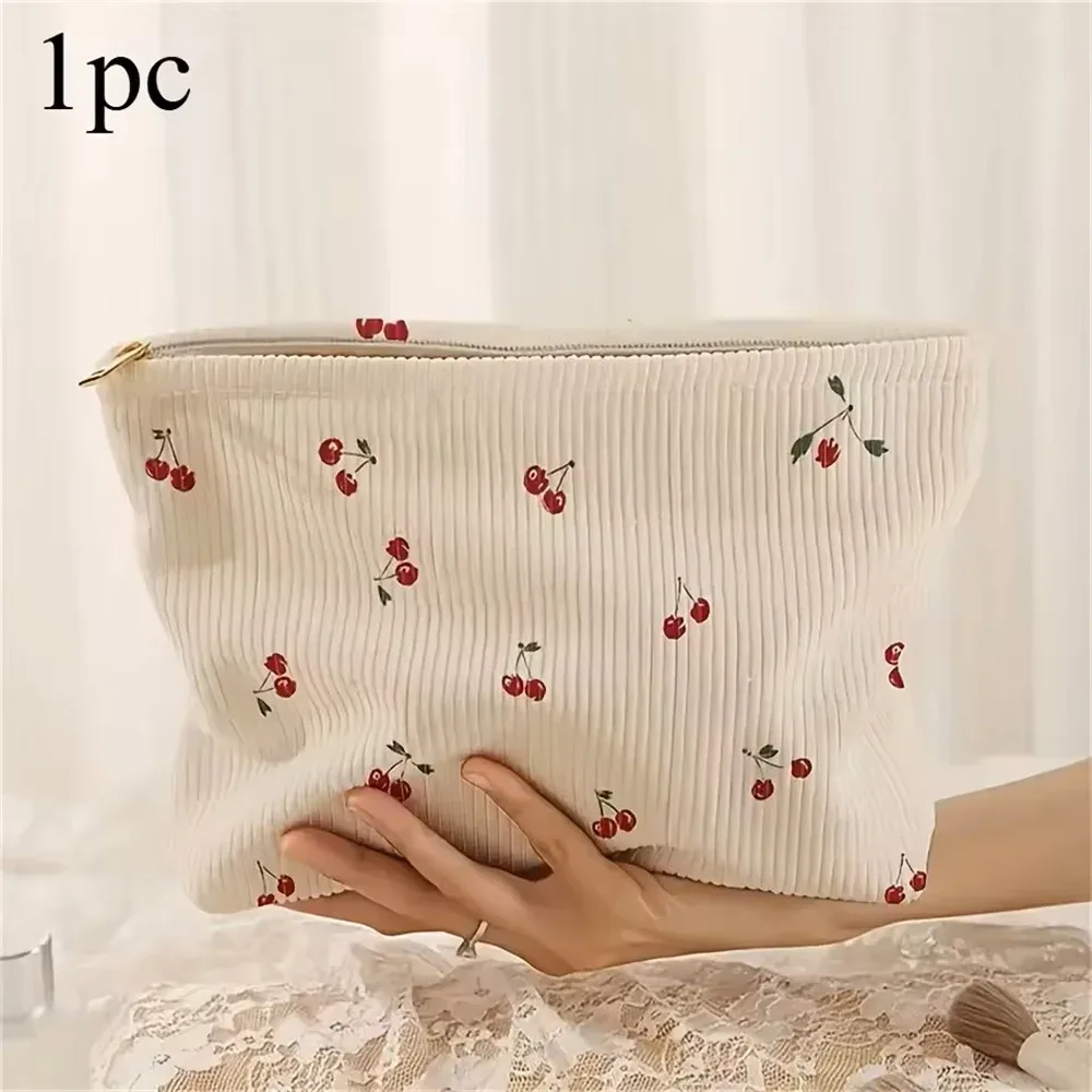 sac de maquillage portable pour femmes, sac de rangement d'automne, sac à cosmétiques en velours côtelé, mode pour l'école, usage quotidien, voyage