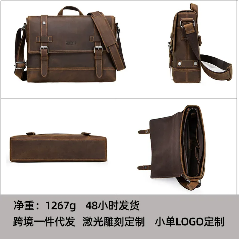sac à main en cuir vintage pour homme, grande capacité, sac pour ordinateur portable, sac messager à bandoulière