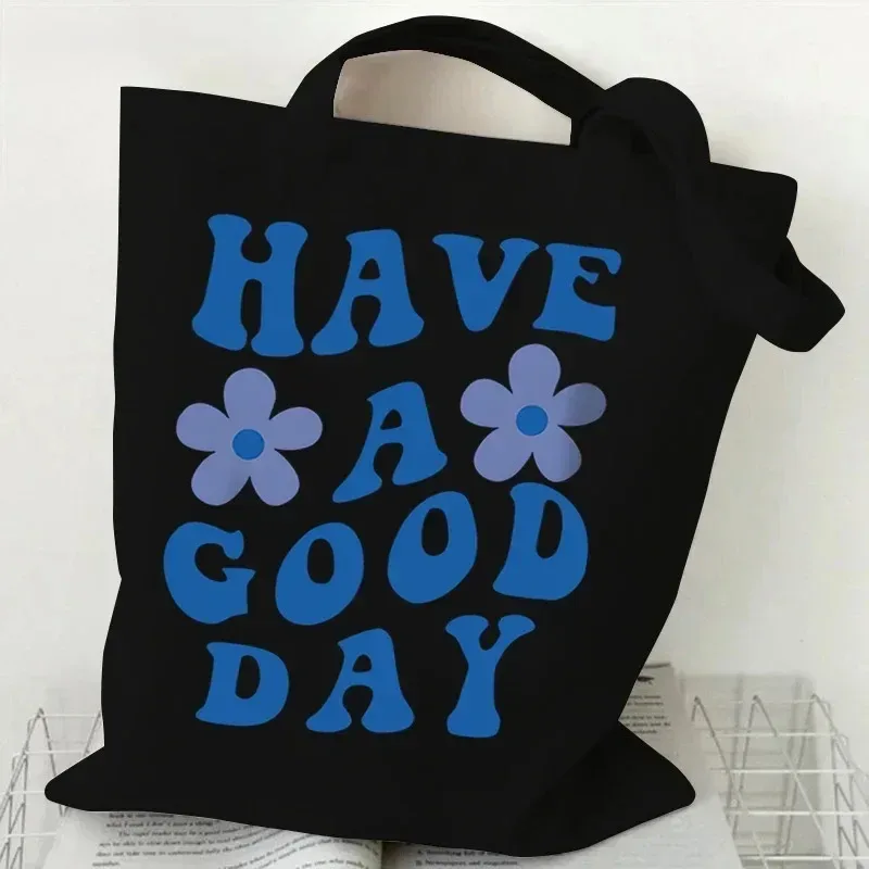 sac fourre-tout en toile à motif floral, sac de shopping réutilisable avec citation inspirante imprimée, sac à main écologique pour étudiantes, sac à bandoulière pour femmes