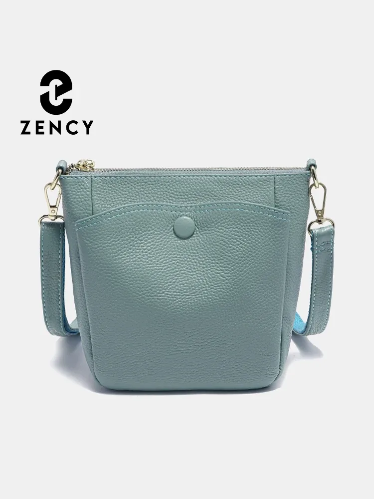 Zency Laides – petit sac à main en cuir véritable souple pour femmes, sac à bandoulière décontracté, sac seau simple pour téléphone, sacs à main pour femmes, sac gris