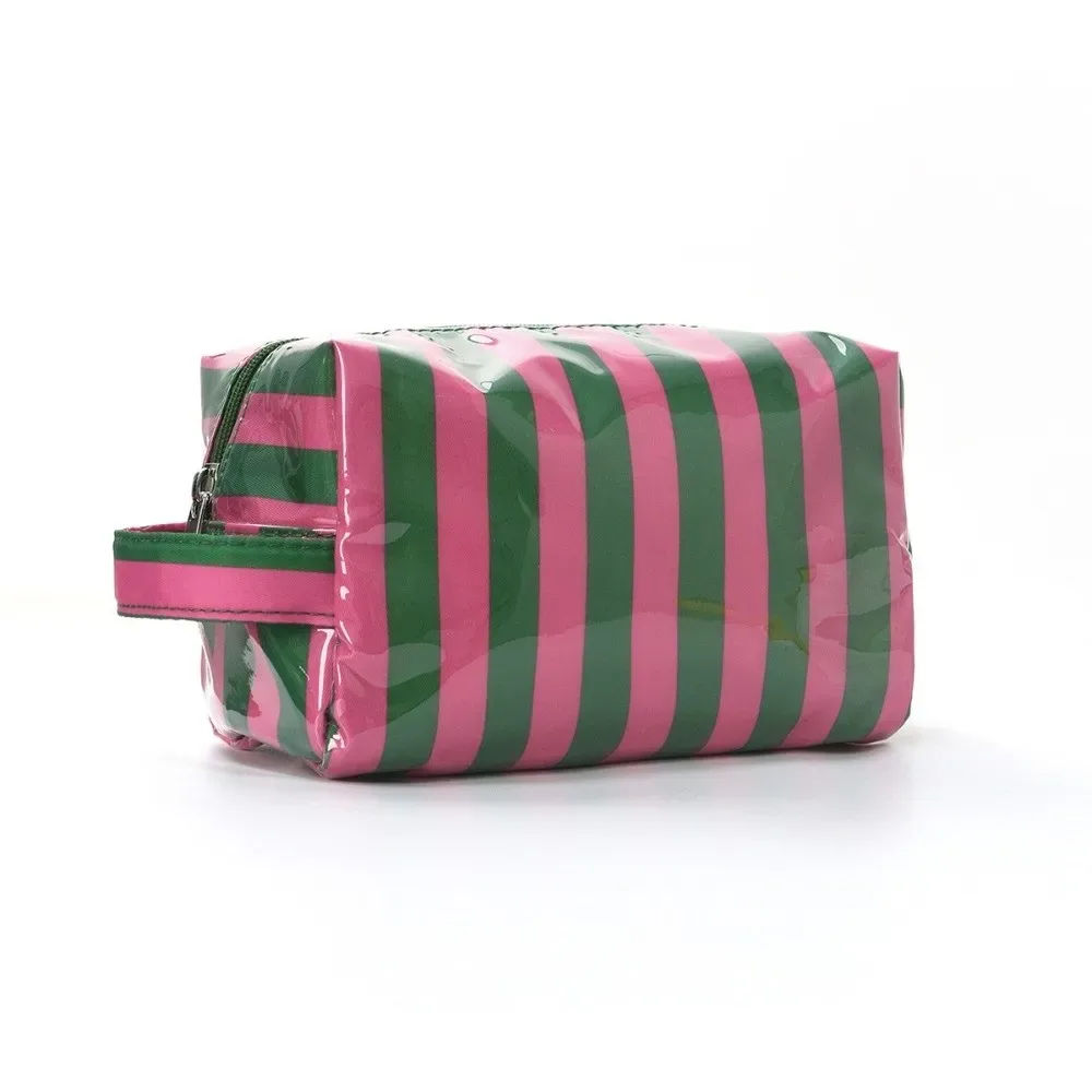 trousse de toilette rayée imperméable rose simple sac de rangement cosmétique de voyage grande capacité portable organisateur de maquillage en pvc plage