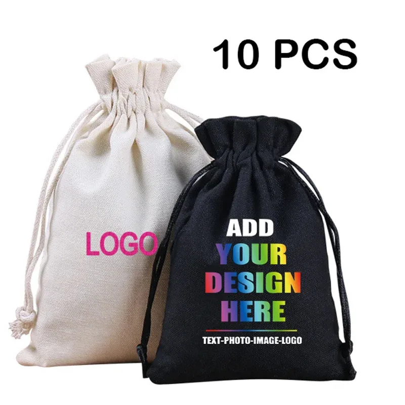 sacs de rangement en coton avec impression de logo personnalisé, proximité gt, pocommuniste à chaîne, sac à bijoux, produits promotionnels, 10 pièces par lot