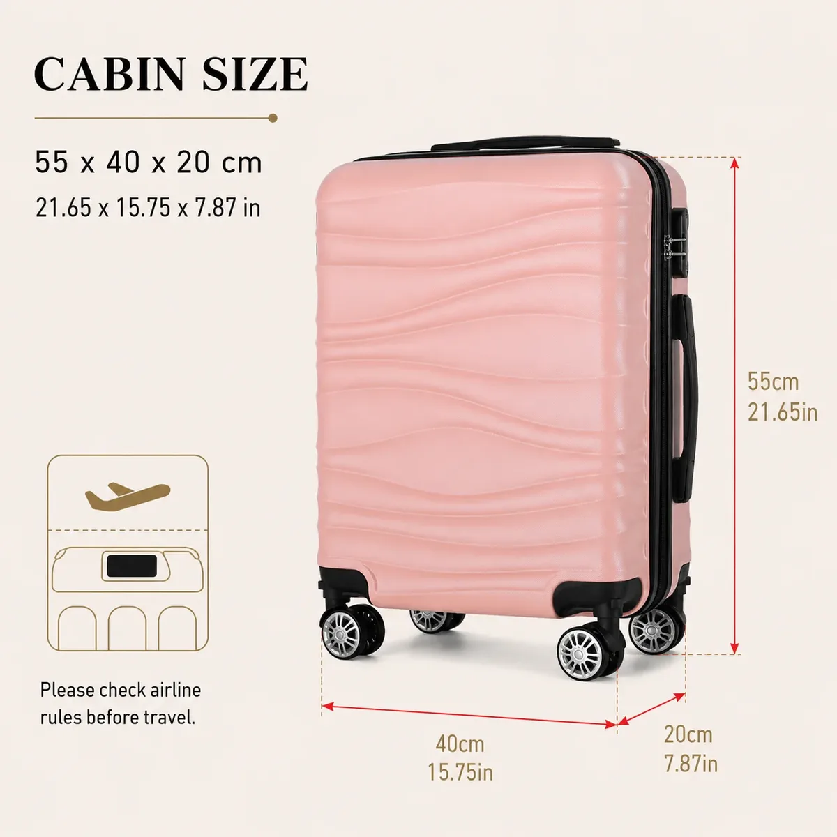 valise cabine 55*40*20cm, 20 pouces, compatible avec plusieurs compagnies aériennes, roues détachables, poignée télescopique à trois sections, plusieurs compartiments, coque rigide, affaires, voyages de week-end, cadeau de vacances