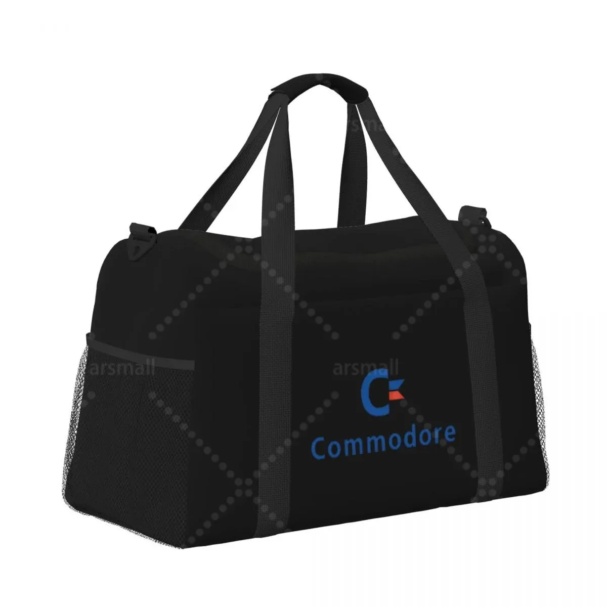 sac voyage polyester noir logo commodore bandes mesh poignées double usage voyage sport week end