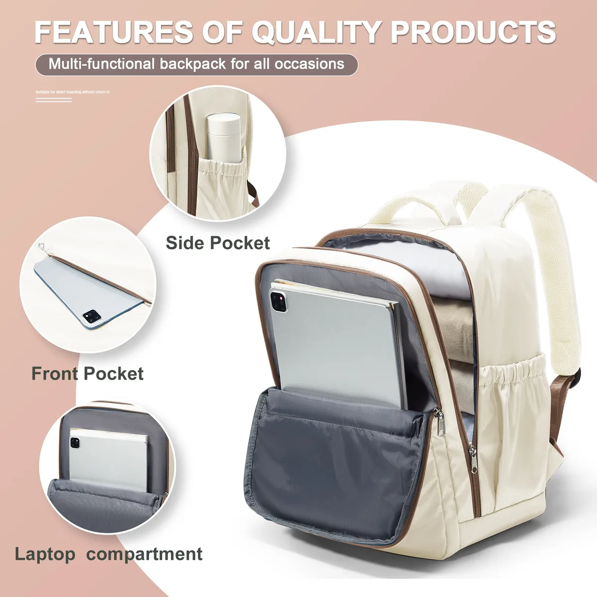 Sac à dos de voyage pour avion 40x30x20, sac à dos de cabine Wizzair 40x30x20, bagages à main pour hommes et femmes, sacs pour ordinateur portable 15,6 pouces