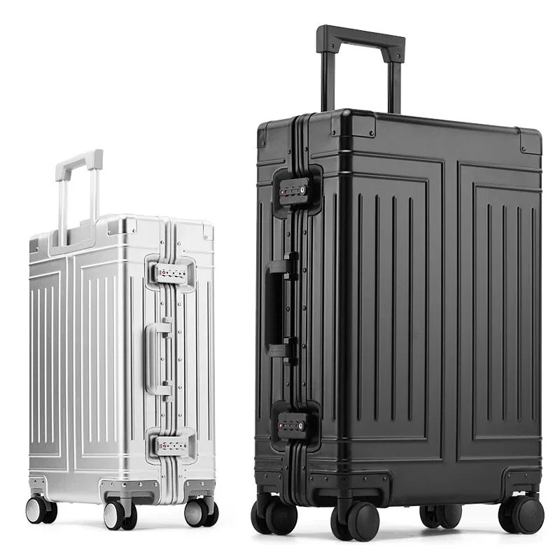valise en aluminium de 20/24/26/28 pouces, boîtier de chariot en alliage, bagages roulants de grande capacité de 30 pouces, valise de voyage avec roulettes