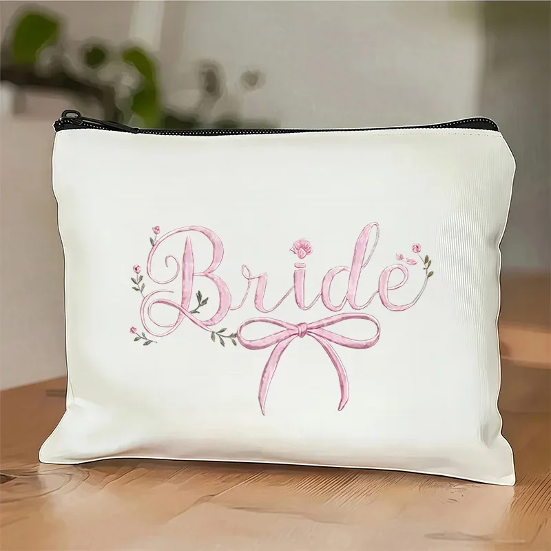 pochette de maquillage exclusive pour la mariée, motif nœud aquarelle, pochette de rangement légère, sac de voyage à thème mariage, idéal comme cadeau romantique pour la mariée