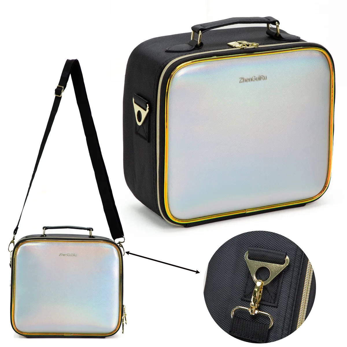 trousse de maquillage led intelligente avec miroir pour femme, grande capacité, compartiments, étanche, cuir pu, étui à cosmétiques de voyage, nouveau, 2024
