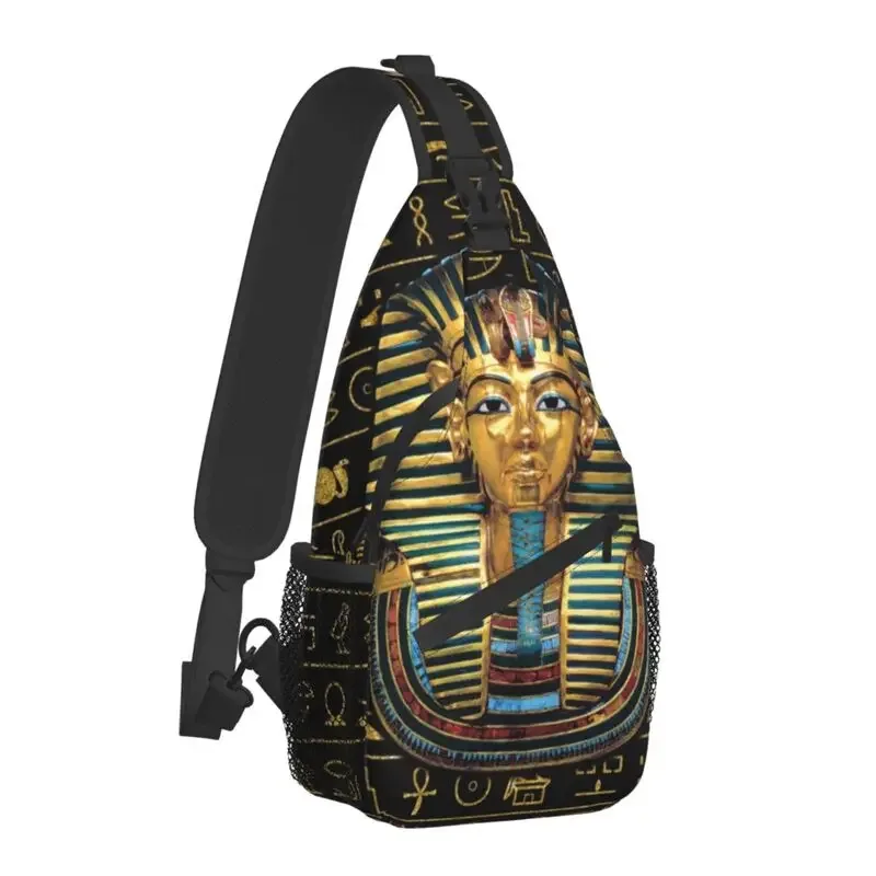 cool prairie gold pharaoh egyptian king tut sling crossbody sac à dos pour homme, hiéroglyphique égyptien initié, sacs de poitrine pour la randonnée