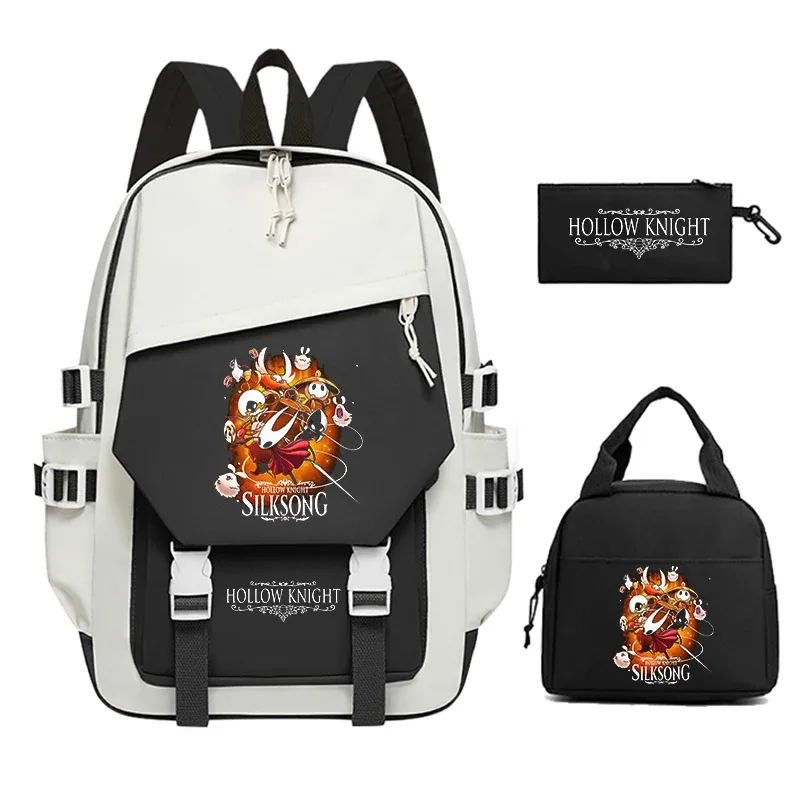 sac dos nylon hollow knight motif dessin animé blanc noir décontracté 20 35 litres bandoulière arquée fermeture éclair usage voyage école sport