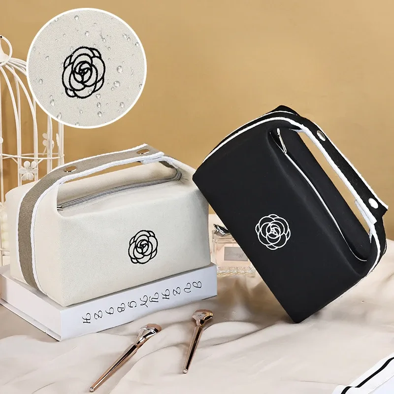 trousse de maquillage portable en toile de camélia, sac de rangement pour cosmétiques et soins de la peau, articles de toilette de grande capacité, voyage, détermination de la qualité supérieure