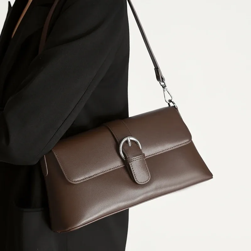 sac bandoulière léger en cuir véritable pour femme, couleur unie, petit sac à l'épaule de luxe, sac messager léger de créateur