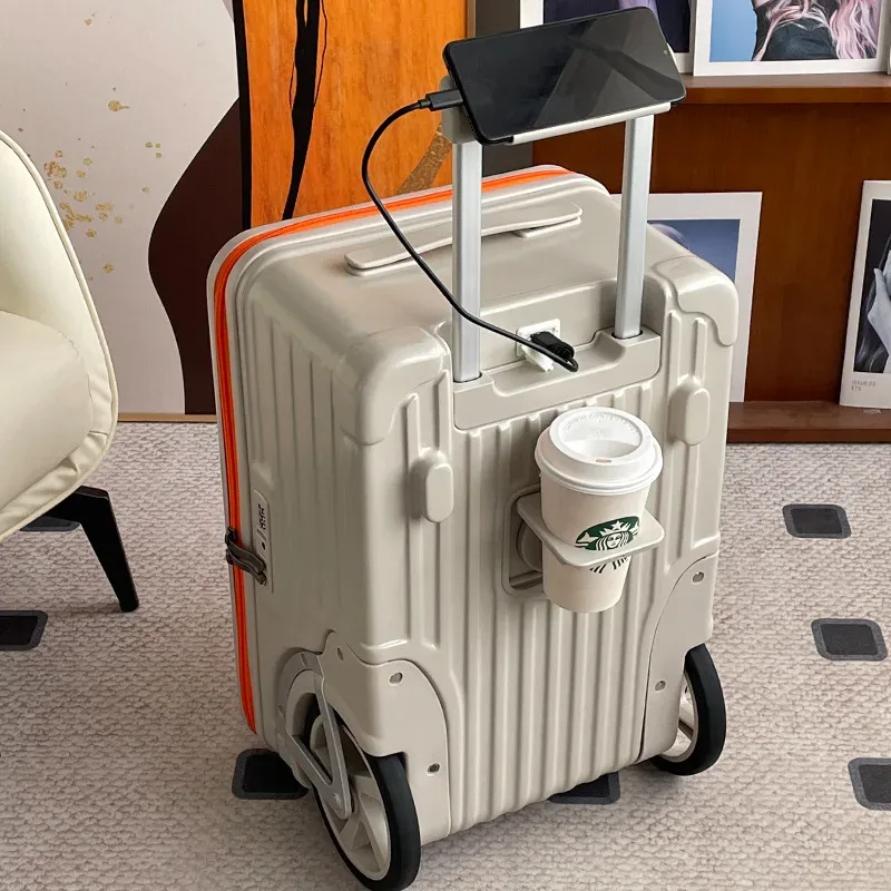valise roulettes toupie abs gris clair orange poignées sécurité motif intérieur cercles noirs gris durabilité transport