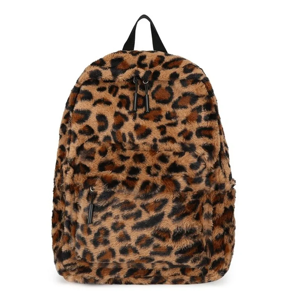 sac à dos portable en peluche à imprimé léopard, style harajuku ulzzang, sac d'école pour étudiants, grande capacité, léger, sac de voyage pour étudiants.