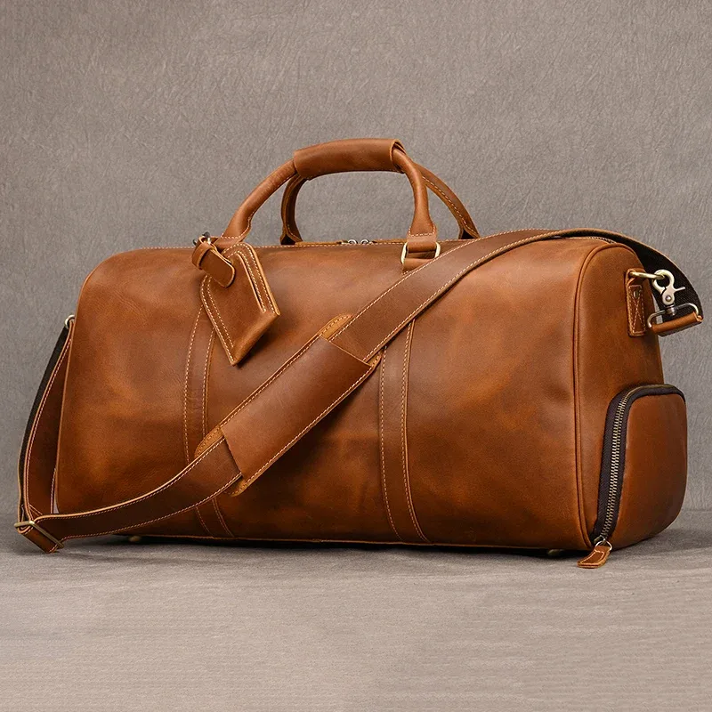 sac de voyage en cuir de vachette de haute qualité pour homme, sac de week-end en cuir véritable pour homme, sacs à main en cuir de vachette véritable pour les voyages et les activités de plein air