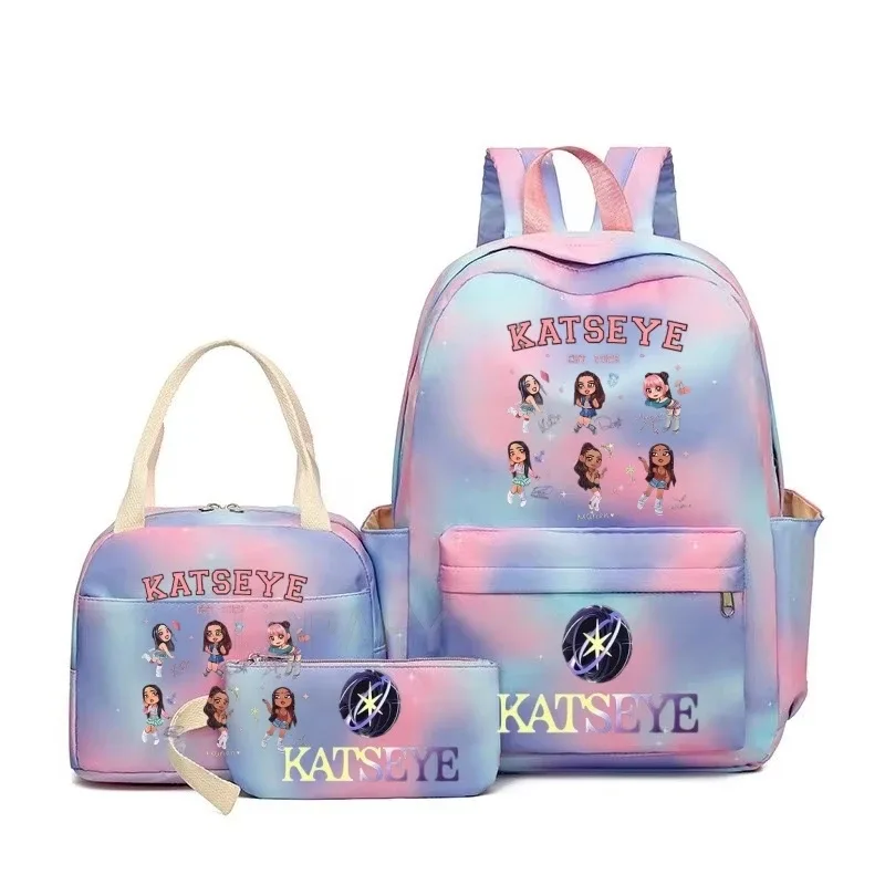 nouveaux sacs à dos katseye à imprimé amusant, 3 pièces/ensemble, sac d'école pour étudiants, sac de voyage pour adolescentes et garçons, sacs à lunch, sac à dos