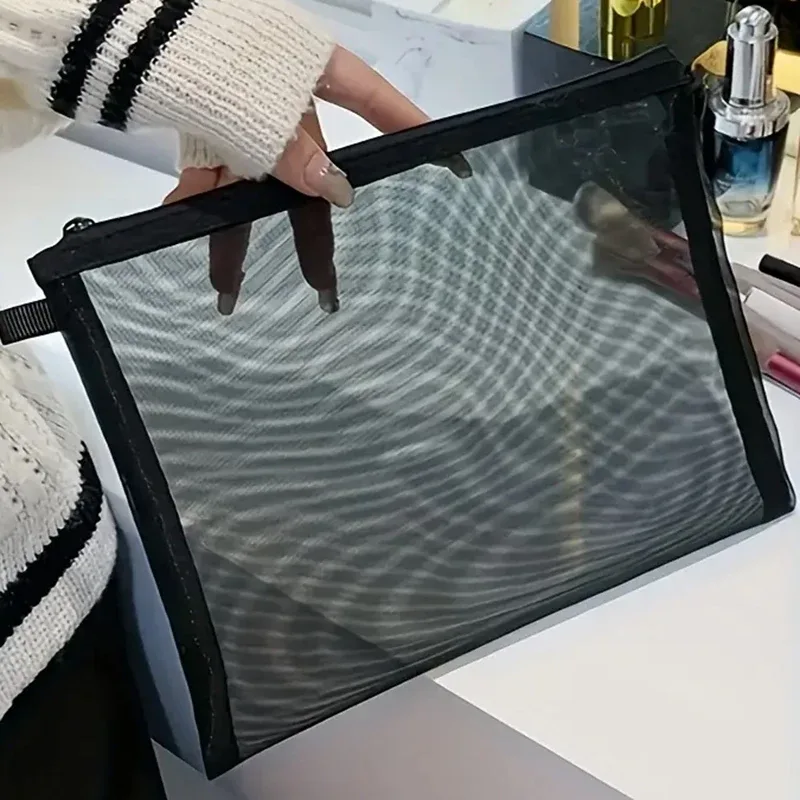 3size mesh clear cosmetic bags black small large makeup bag portable travel toiletry organizer case lipstick storage pouch