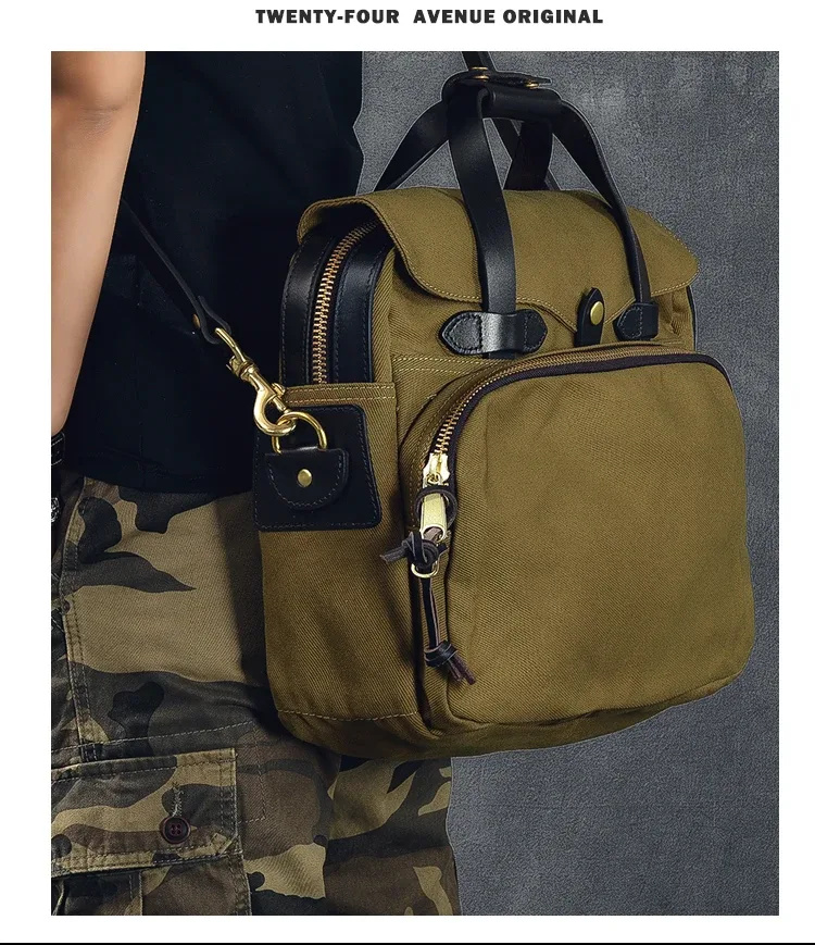 mallette d'affaires vintage en cuir véritable pour hommes, sac à main de voyage en plein air, sac de messager pour ordinateur, sac de travail, toile de haute qualité, 15 po