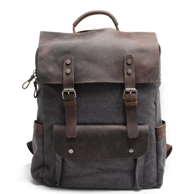 sac à dos pour ordinateur portable en toile cirée pour homme, sac à dos vintage en toile, sac d'école en cuir, sac de voyage neutre portable et résistant à l'usure