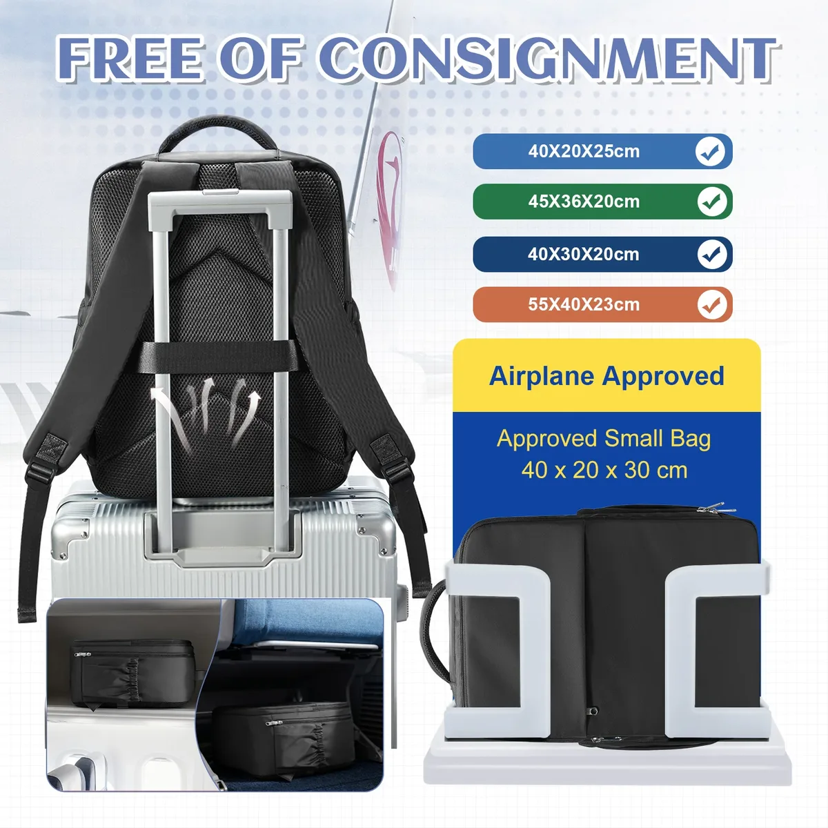 sac à dos de voyage pour avion 40x30x20, sac à dos de cabine pour bagages à main wizzair, sacs pour ordinateur portable pour hommes et femmes, sac d'école pour étudiants
