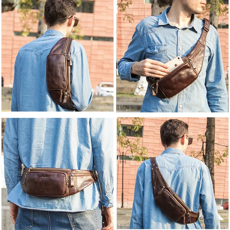 fissuract's-sac banane en cuir véritable pour hommes, sacs de ceinture, sacs de voyage, sacs à main de qualité masculine, sac à bandoulière, poudre de téléphone