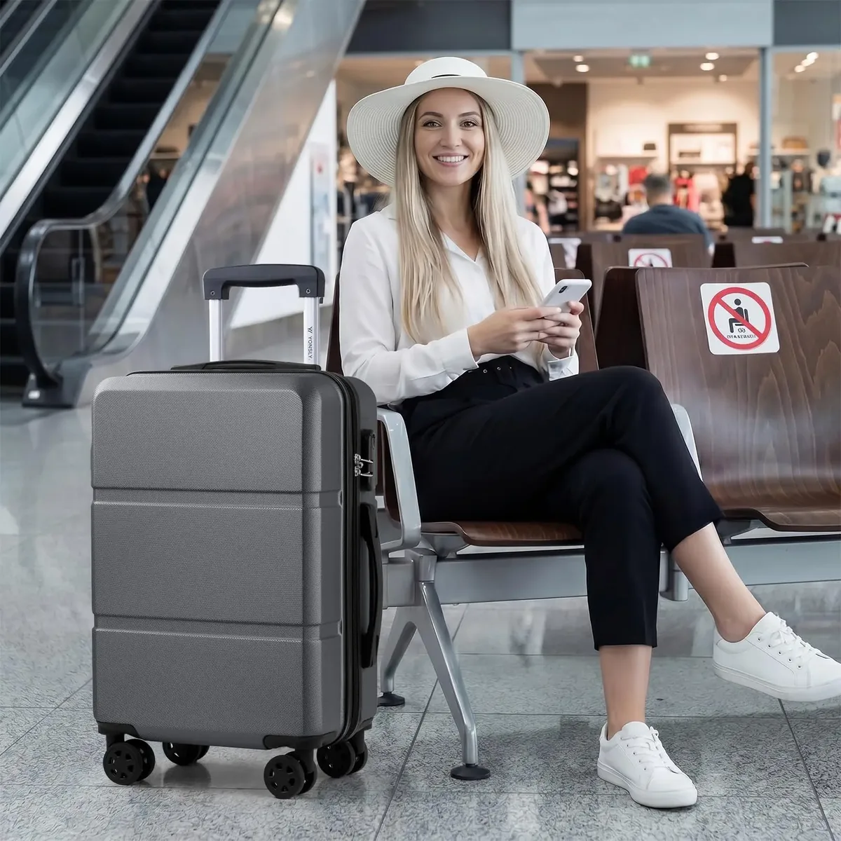 ensemble de valises yonsly 3 pièces 20/24/28 pouces 360 °   valise à roulettes avec serrure à combinaison, double fermeture éclair, sac en maille, poignée en caoutchouc souple, grande taille xxl pour les excursions familiales en vacances