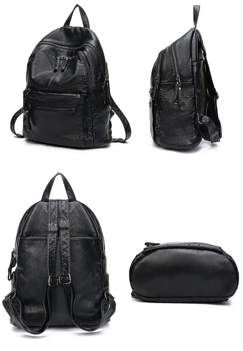 nigedu – sac à dos en cuir pu souple pour femmes, grande capacité, noir, décontracté, pour l'école, pour livres, sac de voyage, sac de jour, mochila