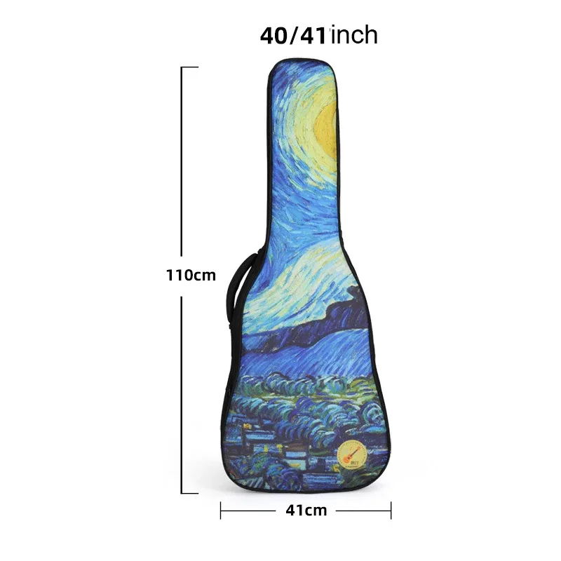 étui pour guitare 36 40 41 pouces van gogh nuit étoilée sac à dos d'animation interactif épaissir transporter accessoires de guitare