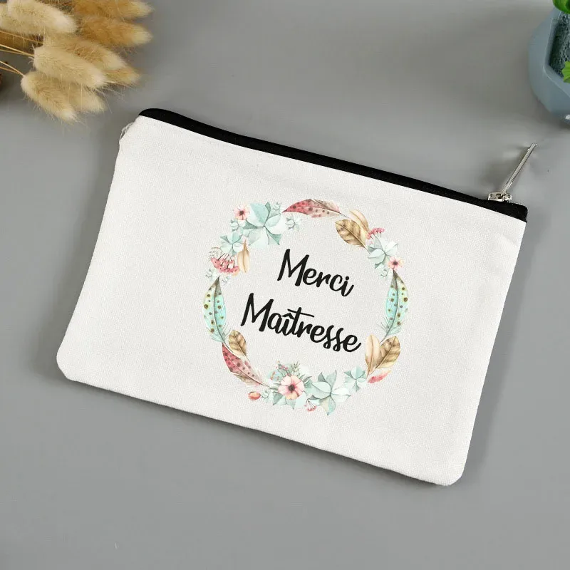trousse de toilette voyage pochette maquillage cadeau maitresse école cadeau maitresse pochette de maquillage imprimée, cadeau de la journée des enseignants, sac cosmétique en toile pour femmes, avec fermeture éclair