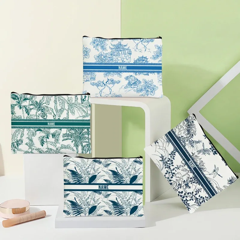 Pochette de toilette en toile personnalisée avec motif paysage chinoiserie, cadeau décoratif élégant pour femmes, rangement quotidien des articles de beauté pour les vacances et les activités de plein air.