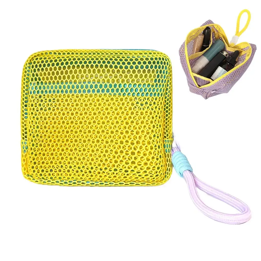 mini pochette en maille dopamine, étui carré coloré pour écouteurs, trousse à cosmétiques portable pour rouge à lèvres, organiseur de rangement respirant pour articles de toilette
