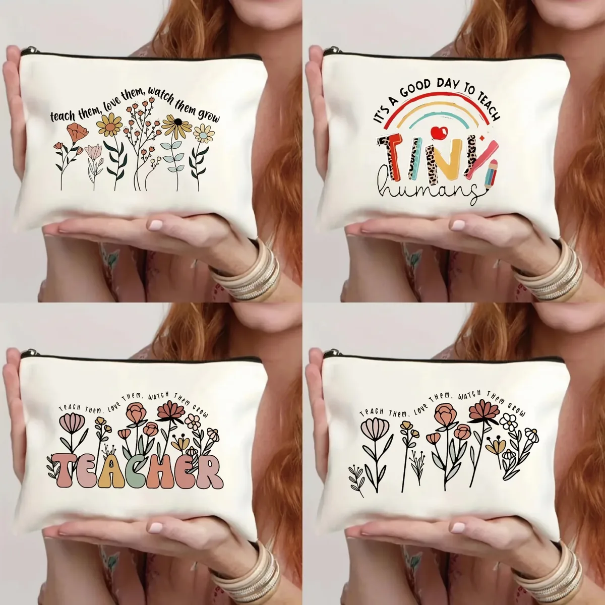 sac fourre-tout pour maquillage et crayons avec fermeture éclair, pochette à monnaie portable, sac cadeau, sac de rangement de voyage pour femme – idéal pour la reconnaissance des enseignants