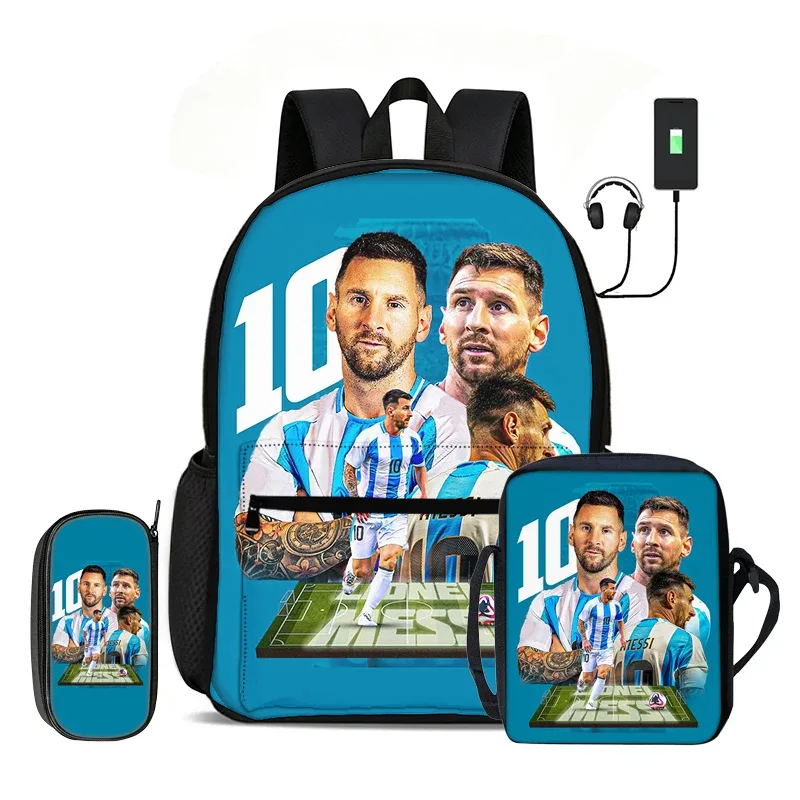 sac dos nylon motif messi bleu rouge jaune sport enfant compartiment informatique bandoulière arquée fermeture éclair