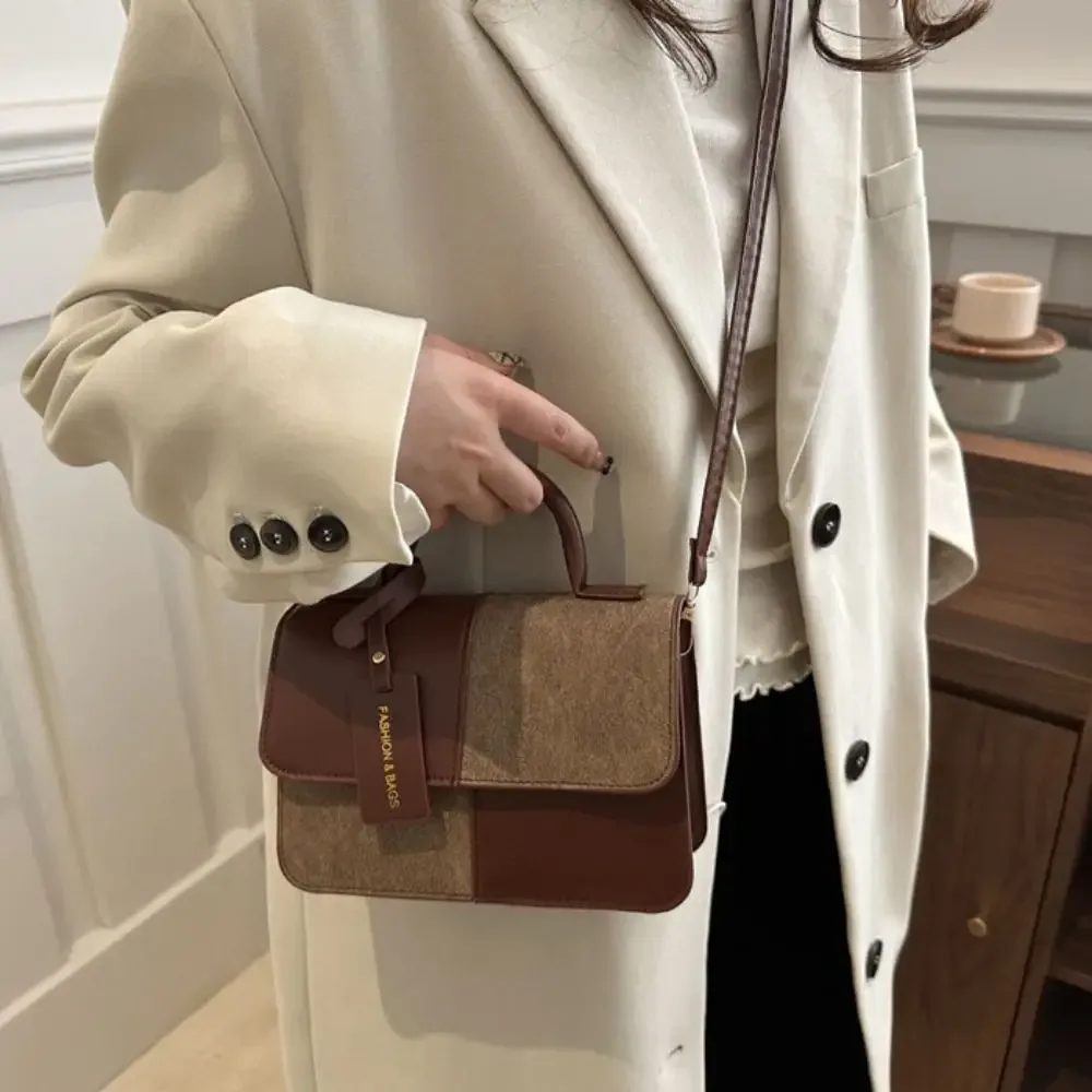 sac à bandoulière femme tendance color block, mini sac de voyage portable style coréen, sac carré petit format en pu grande capacité pour étudiante
