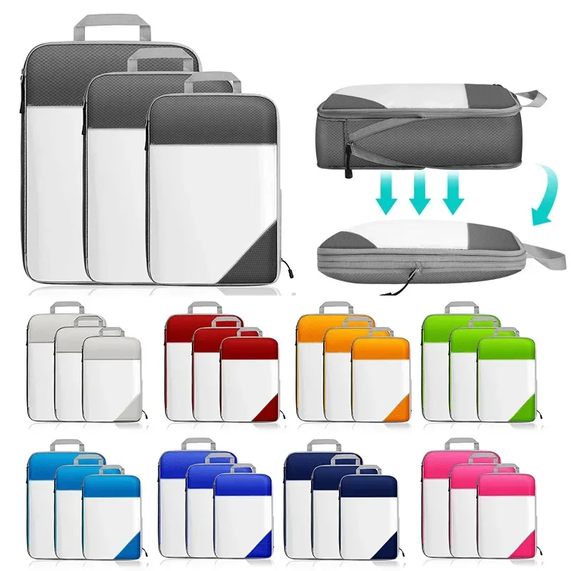 Sac de rangement semi-transparent TUP pliable et étanche pour voyage, ensemble de sacs de rangement portables pour bagages, matériau en Nylon du menton continental