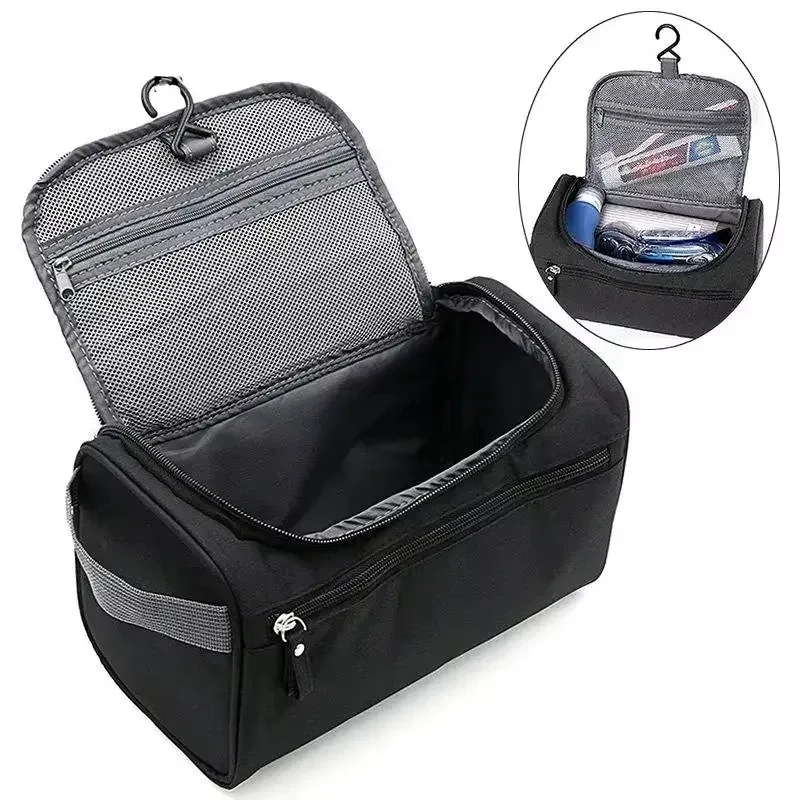 trousse de toilette portable en polyester avec fermeture éclair pour hommes et femmes, organisateur de voyage suspendable et imperméable