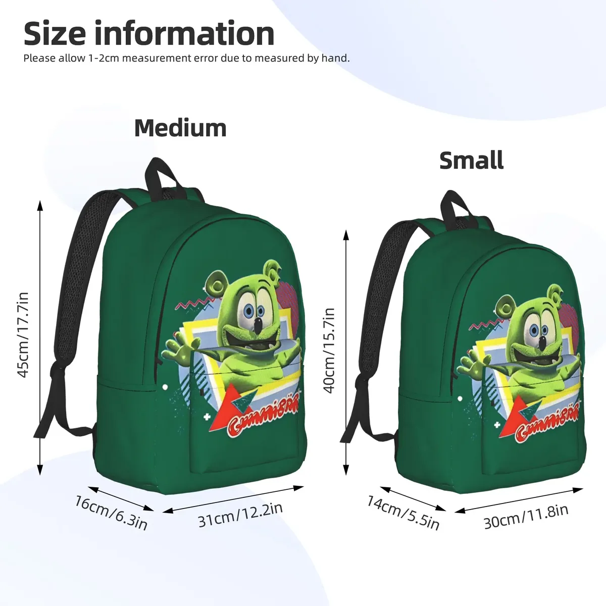 sac à dos tendance pour étudiants, motif oursons gélifiés fruités, idéal pour la rentrée scolaire