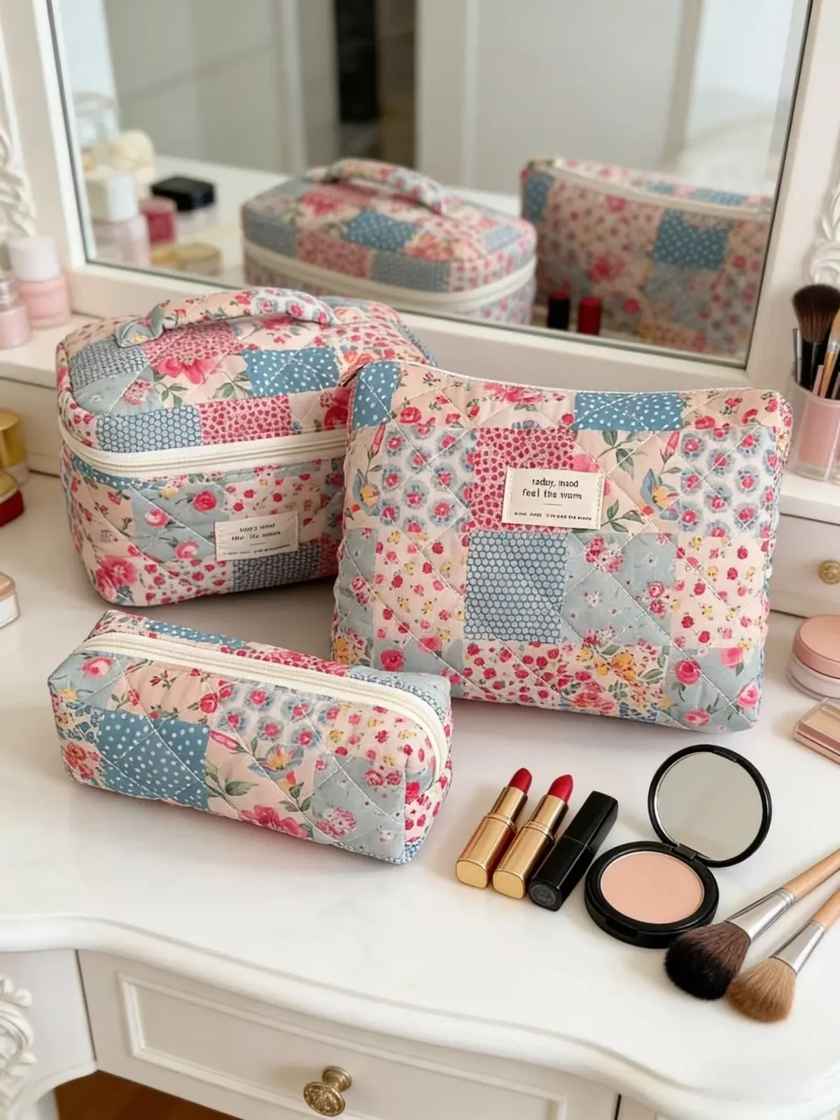 sac à cosmétiques à imprimé floral pour femmes, sac de voyage de grande capacité, pochette de rangement pour maquillage et articles de toilette, sac à main portable pour dames