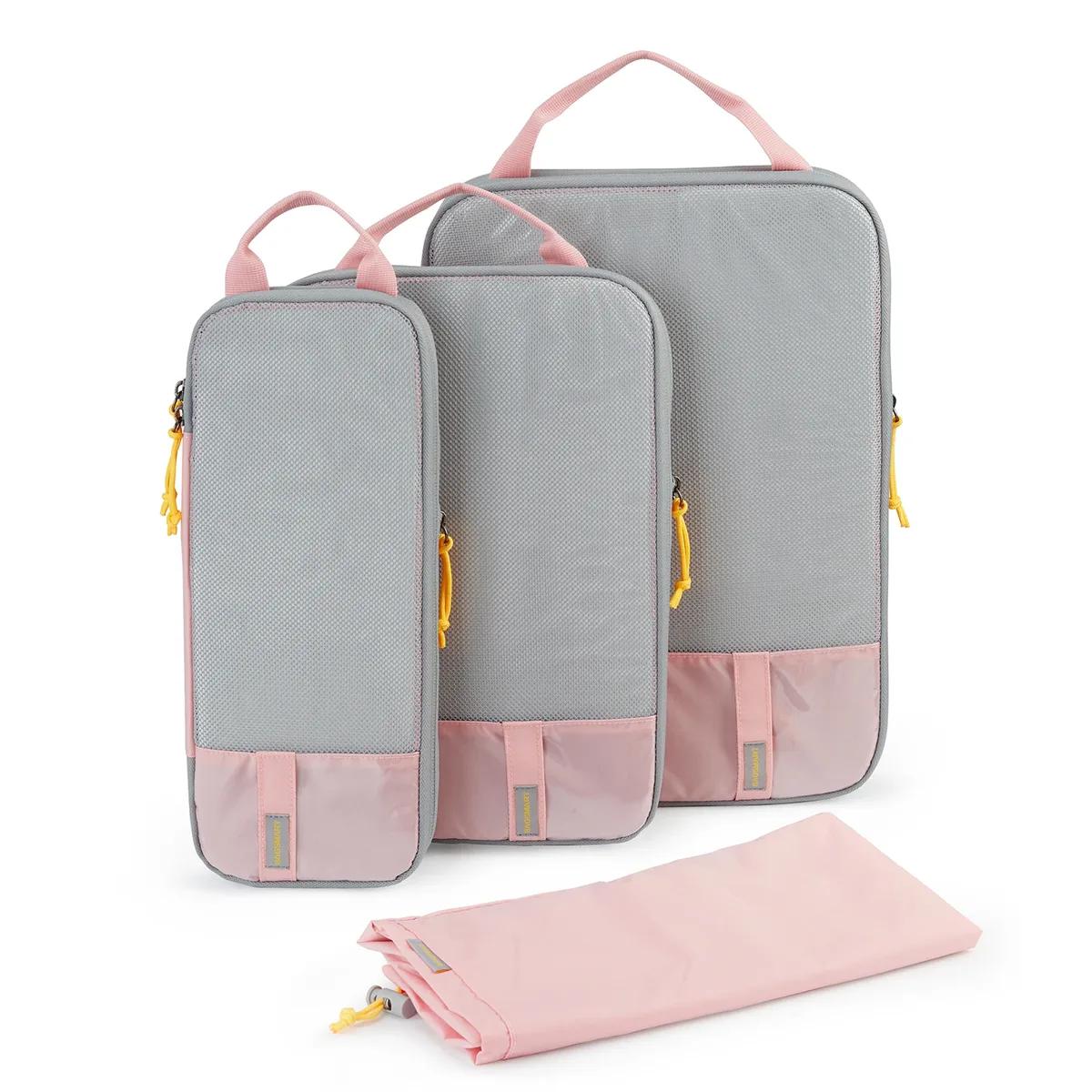 sac voyage polyester gris orange compression organisateur chemises poche transparent ventilation glissière portable week-end affaires vacances