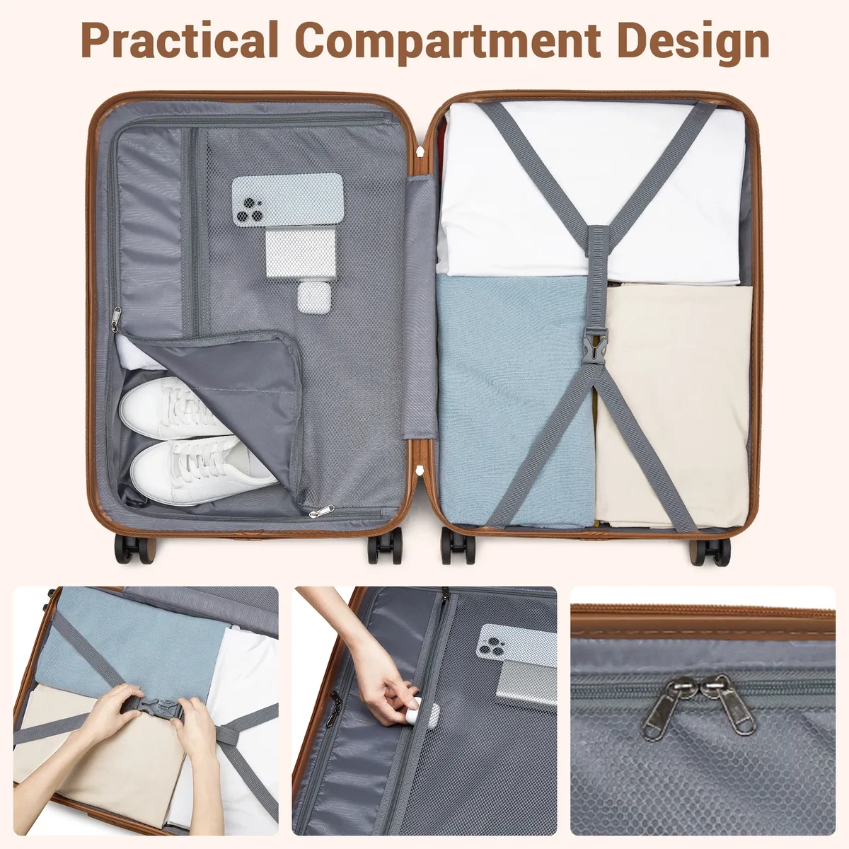 bagages rigides kono, disponibles en 20/24/28 pouces, valise légère en abs avec serrure à combinaison à 3 chiffres, silencieuse 360 ° valise de voyage à roulettes pivotantes, poignée télescopique, bagage à main