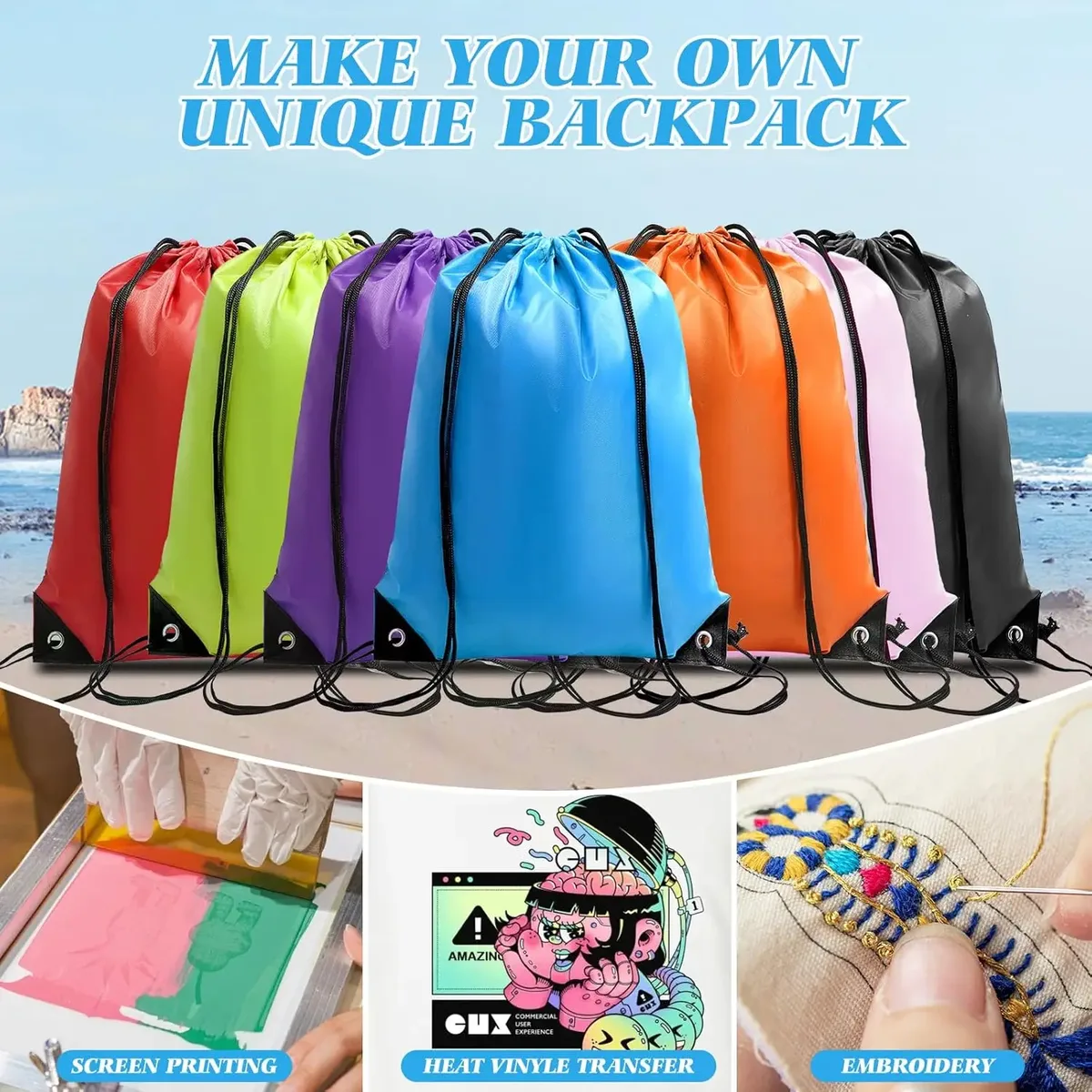 Lot de 12 sacs de sport pliables et imperméables, sac à dos de fitness avec poche à cordon, pour randonnée, camping, natation, hommes et femmes