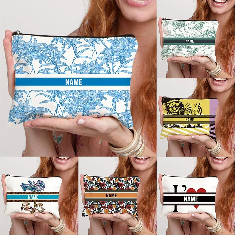 trousse de maquillage personnalisée pour femmes, cadeau pour enseignant(e) scolaire, trousse à crayons personnalisée, trousse à cosmétiques magnifique avec nom pour femme