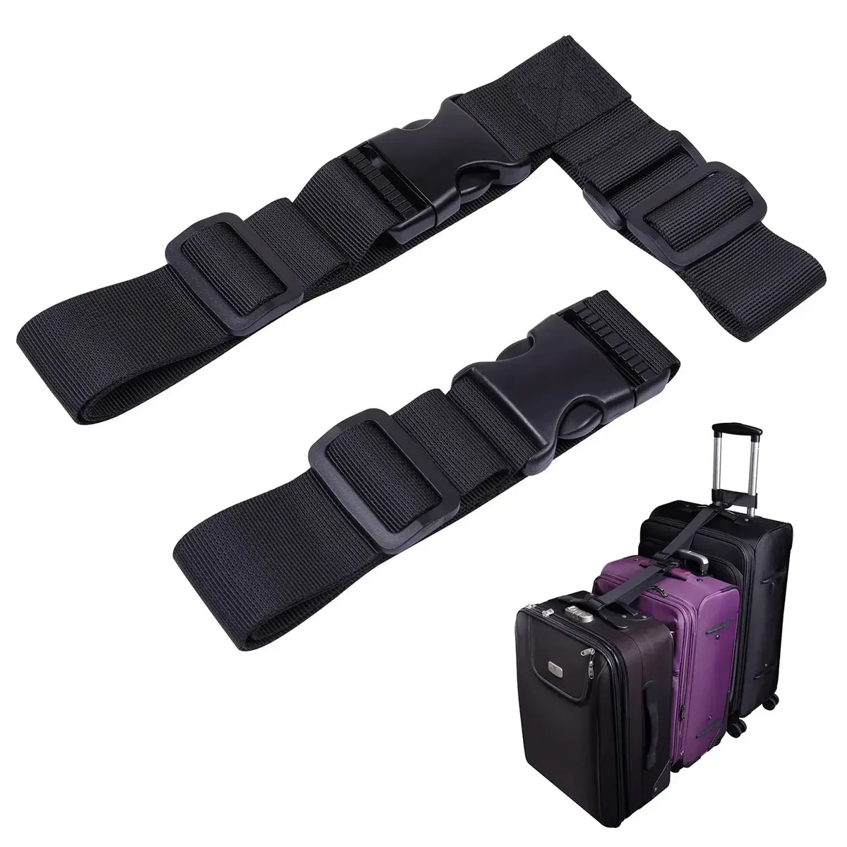 sangle bagage nylon noire réglable boucle amovible ajustement voyage sécurité transport multiple valises fixation
