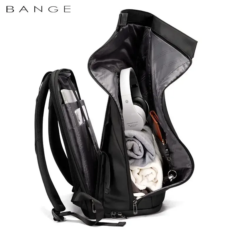 sac à dos d'affaires pour homme bange 15,6 pouces, sac à dos imperméable multi-compartiments, sac de voyage noir, adapté aux hommes