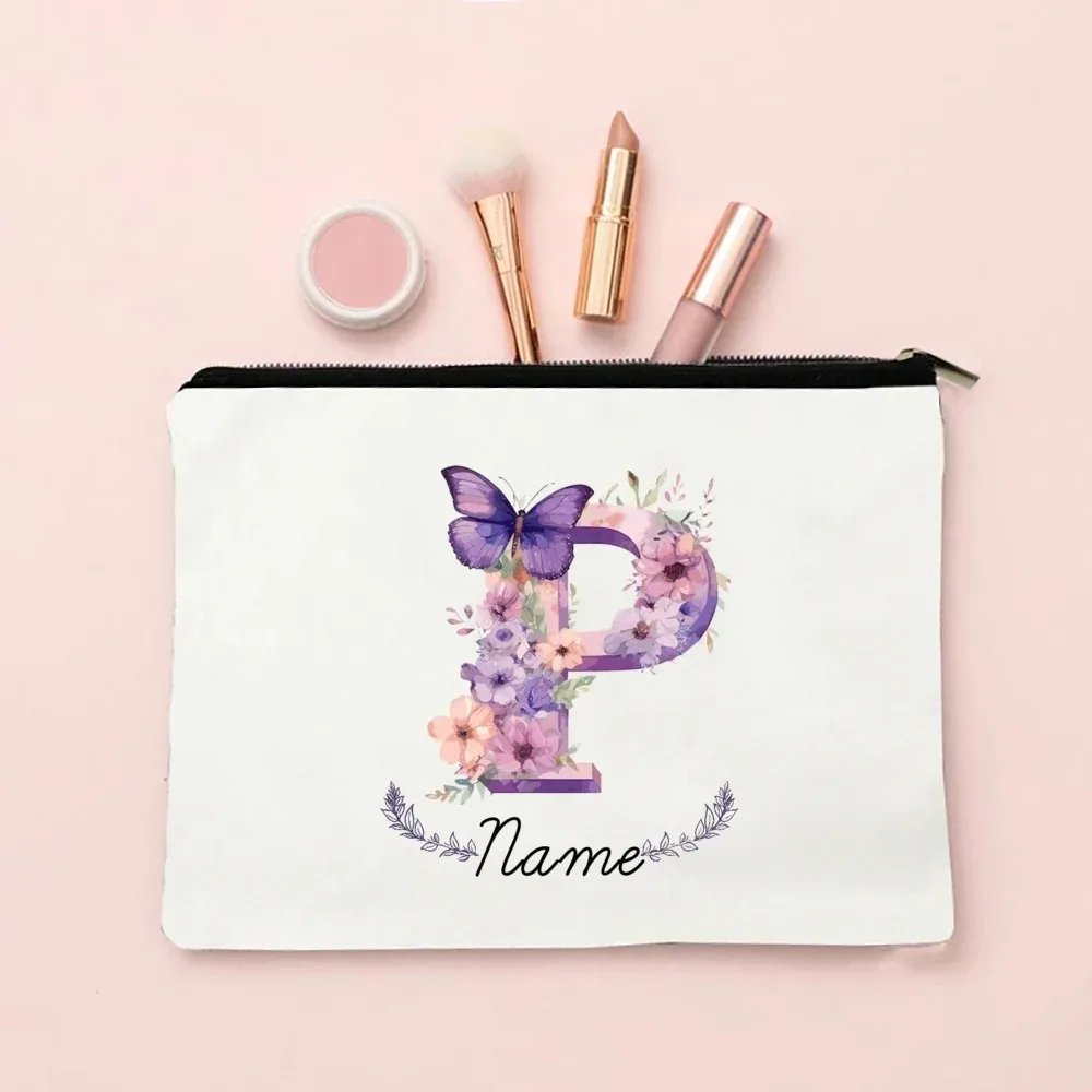 pochette de maquillage personnalisée avec initiale et nom pour femmes, sacs à cosmétiques a-z, trousse de toilette de voyage pour filles, cadeau de mariage ou d'anniversaire pour elle