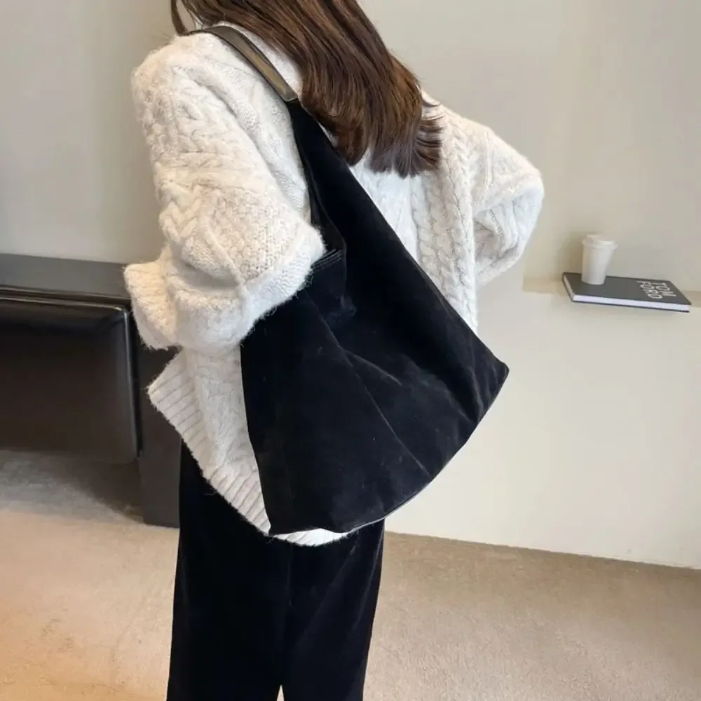 sac à bandoulière en daim de grande capacité, sac seau vintage pour femmes, couleur unie, simple et polyvalent, automne et hiver