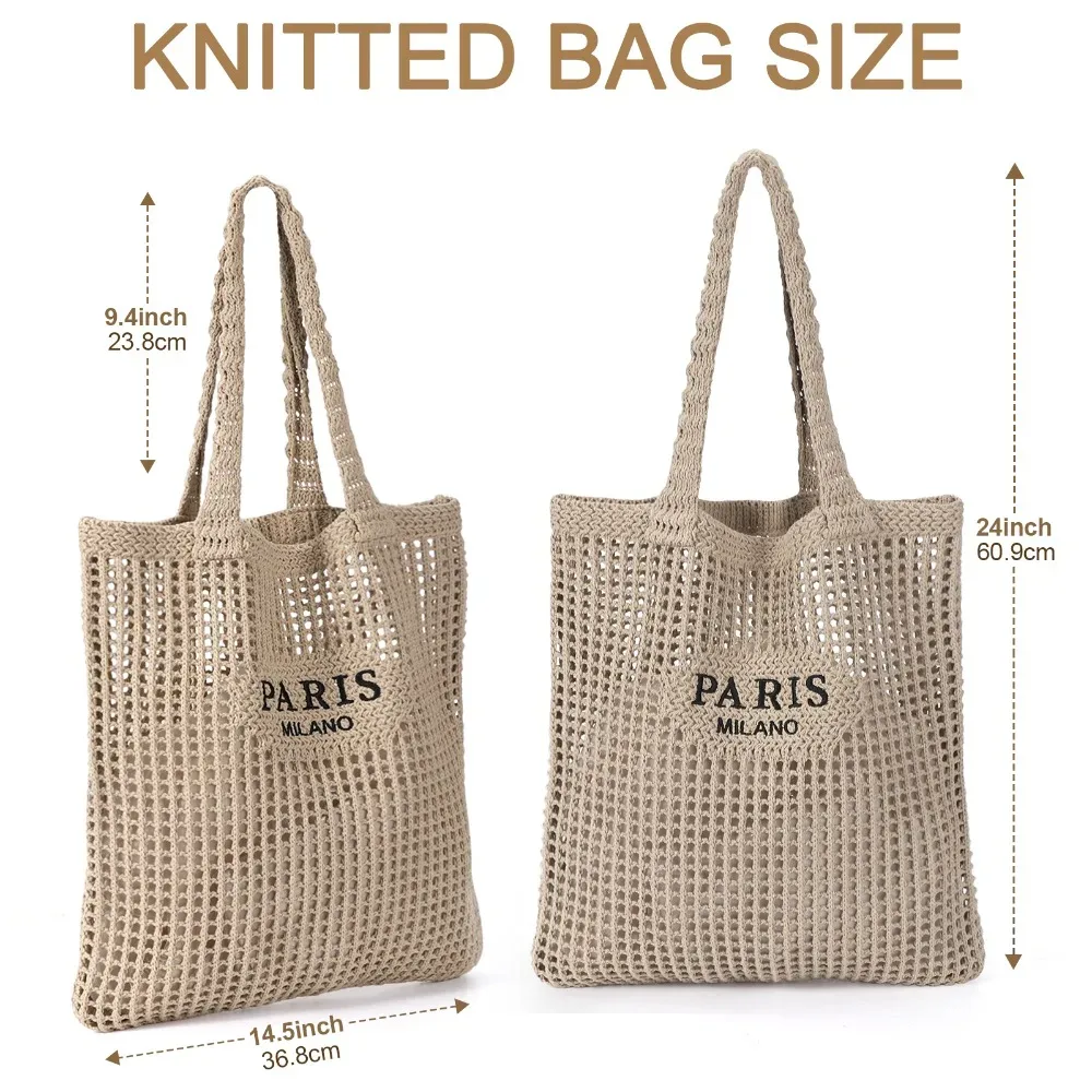 sac fourre-tout en crochet pour femmes, sac de plage en maille crochetée, sac esthétique bohème pour les vacances d'été, sac en tricot pour femmes