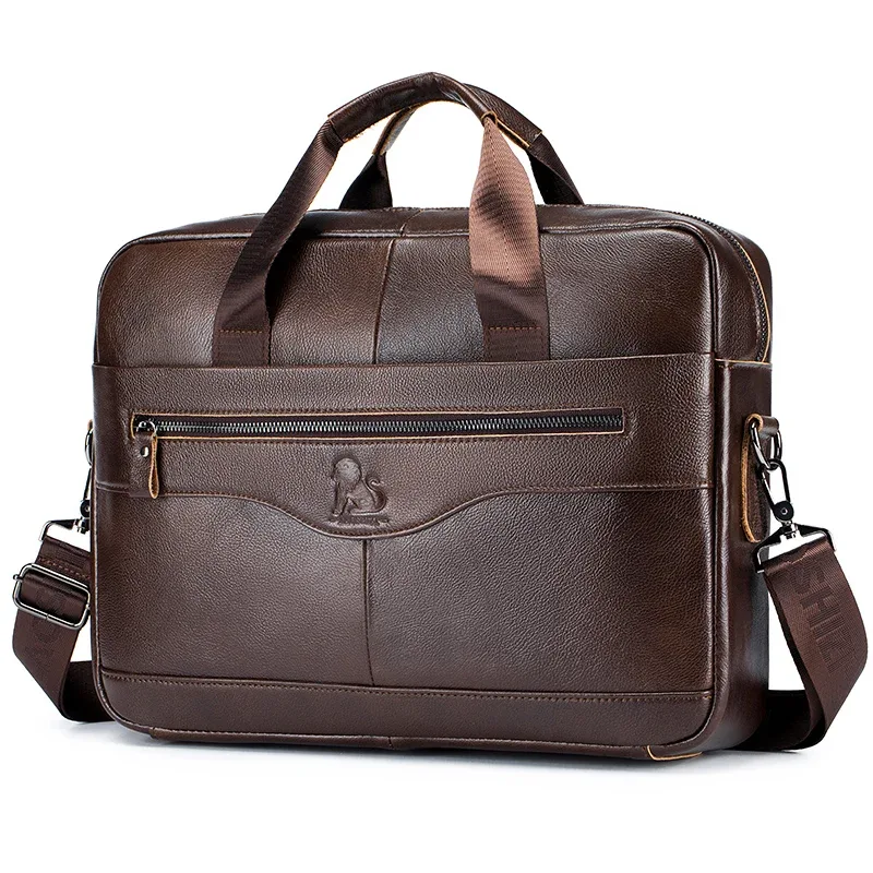 sac d'ordinateur en cuir de vache, porte-documents pour hommes en cuir véritable de grande capacité de 14 pouces, sac de fichiers rétro en peau de vache avec couche supérieure