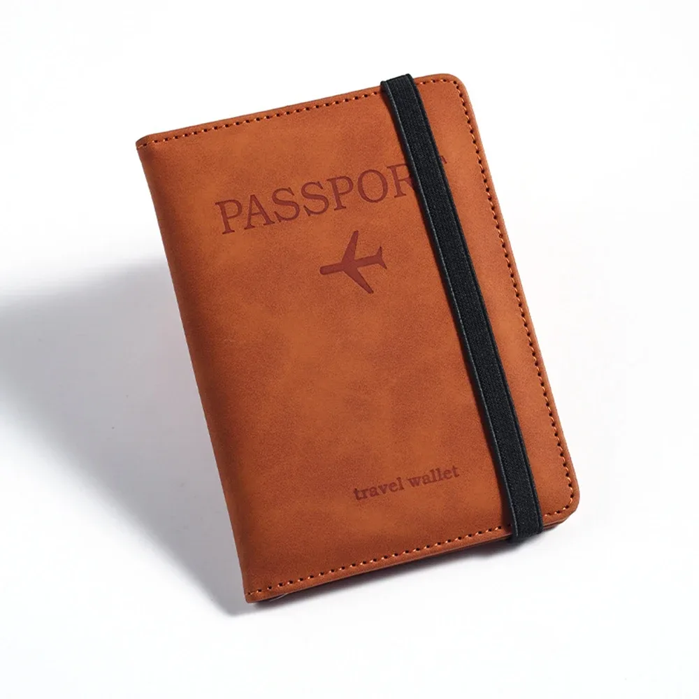 porte-passeport rfid personnalisé en pu pour homme, 2 styles d'enveloppes, motif avion imprimé, portefeuille de passeport antivol, minimaliste